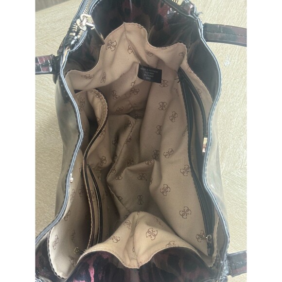 VTG Guess Heidi Patent Leopard Tote Bag  Small Purple/Black Metallic RP $130 Y2K - Picture 9 of 12